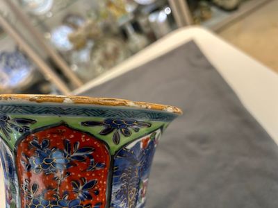 A Chinese blue and white 'gu' vase with European clobbered design, Kangxi — photo 1