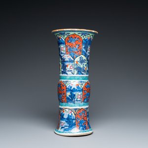 A Chinese blue and white 'gu' vase with European clobbered design, Kangxi — photo 3