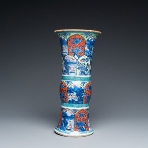 A Chinese blue and white 'gu' vase with European clobbered design, Kangxi — photo 4