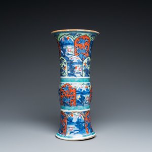 A Chinese blue and white 'gu' vase with European clobbered design, Kangxi — photo 5