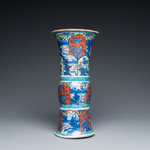 A Chinese blue and white 'gu' vase with European clobbered design, Kangxi — photo 6