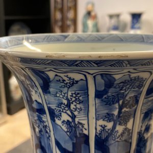 A Chinese blue and white 'gu' vase with landscape panels, Kangxi — photo 13