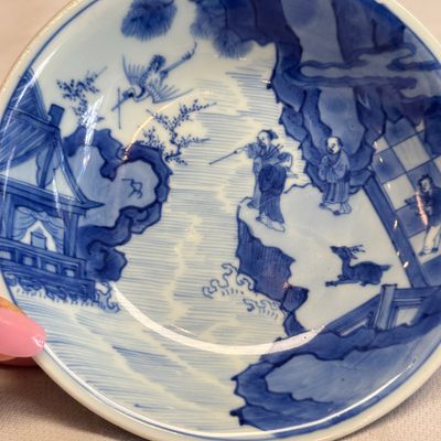 A Chinese blue and white 'Hai Wu Tian Chou 海屋添籌' shallow bowl — photo 7