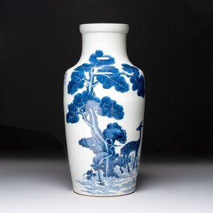 A Chinese blue and white 'He Lu Tong Chun 鶴鹿同春' vase, Tao Cheng Tang 陶成堂 mark, 18/19th C. — photo 1