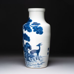 A Chinese blue and white 'He Lu Tong Chun 鶴鹿同春' vase, Tao Cheng Tang 陶成堂 mark, 18/19th C. — photo 3