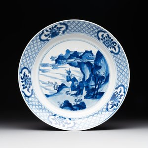 A Chinese blue and white 'Hehe Erxian' dish, Jiajing mark, Kangxi — photo 1