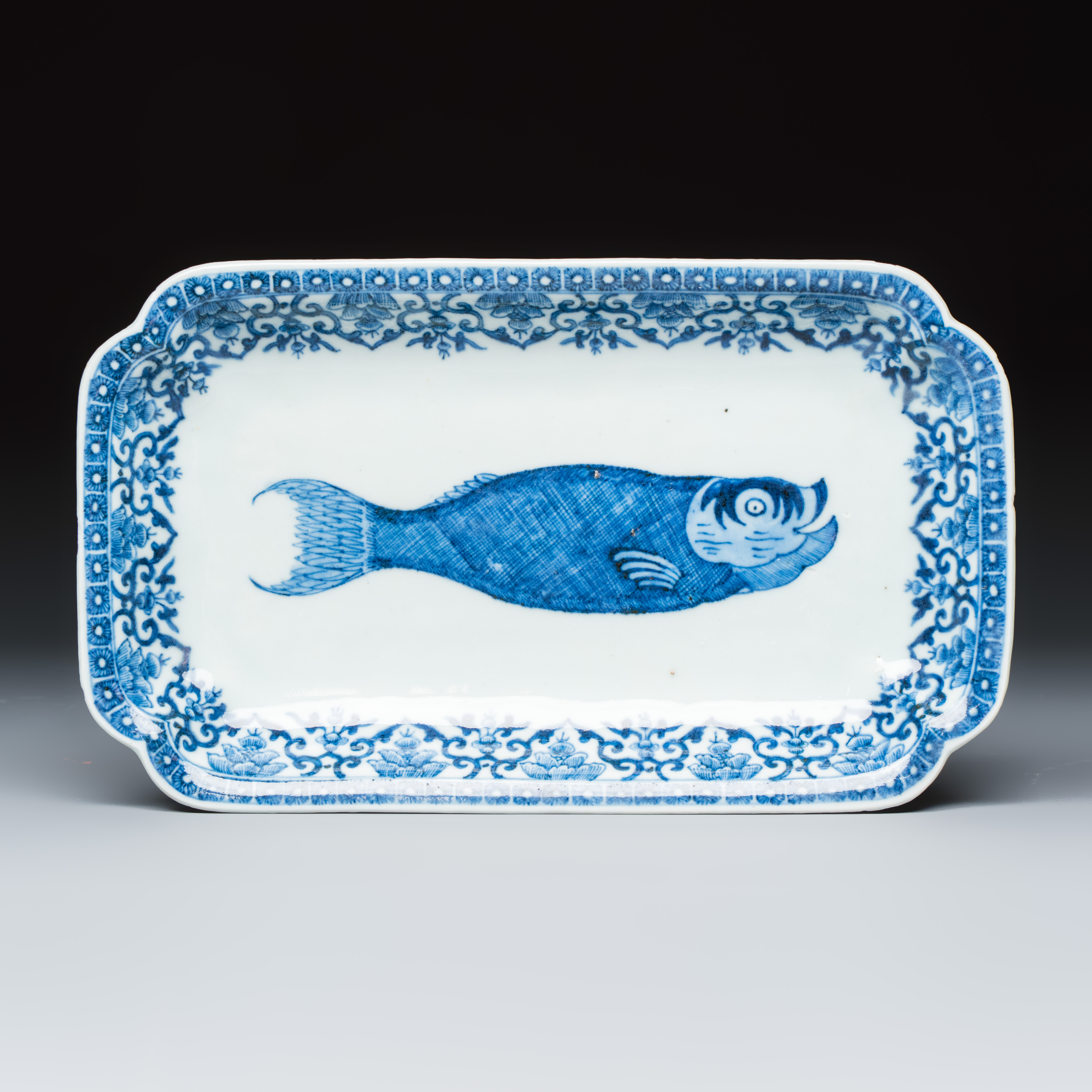 A Chinese blue and white 'Herring' dish, Qianlong
