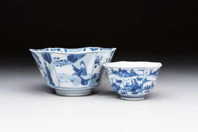 A Chinese blue and white hexagonal bowl and an octagonal bowl, Tianqi/Kangxi