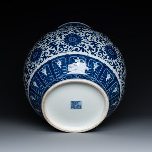 A Chinese blue and white 'hu' vase with lotus scrolls, Qianlong mark, 19th C. — photo 6