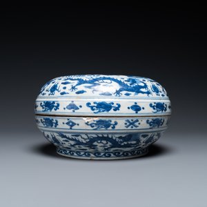 A Chinese blue and white 'hundred boys' box and cover, Wanli mark and of the period — 照片 7
