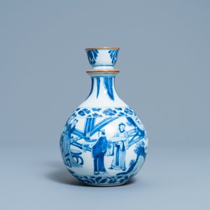 A Chinese blue and white huqqa base with a narrative design, Kangxi — 照片 2