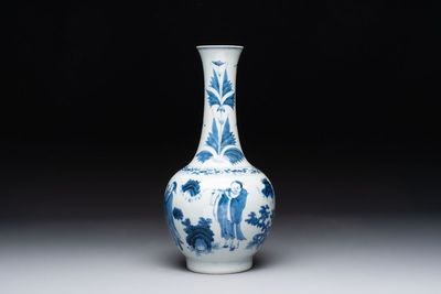 A Chinese blue and white 'immortals' bottle vase, Transitional period