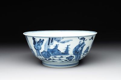 A Chinese blue and white 'immortals' bowl, Yongzheng/Qianlong