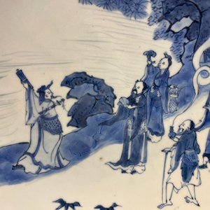 A Chinese blue and white 'Immortals' dish, Yu Tang Jia Qi mark, Shunzhi — 照片 11
