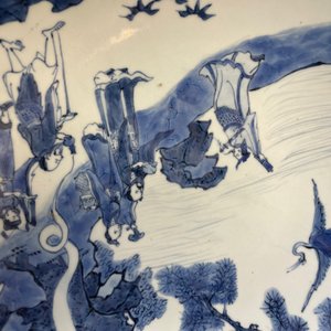A Chinese blue and white 'Immortals' dish, Yu Tang Jia Qi mark, Shunzhi — 照片 24