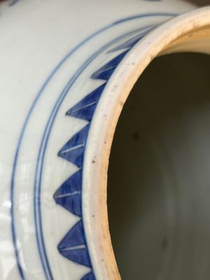 A Chinese blue and white jar and cover with birds and flowers, Transitional period — 照片 9