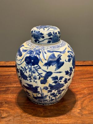 A Chinese blue and white jar and cover with floral design, Kangxi — 照片 3