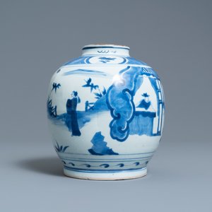 A Chinese blue and white jar with figures in a landscape, hare mark, Wanli — photo 3