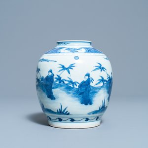 A Chinese blue and white jar with figures in a landscape, Wanli — photo 1