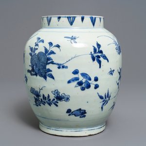 A Chinese blue and white jar with fruits and insects, Transitional period — 照片 2