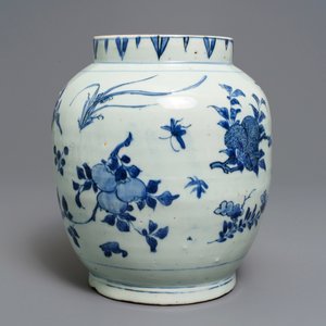 A Chinese blue and white jar with fruits and insects, Transitional period — 照片 3