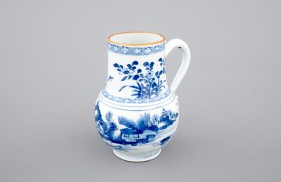 A Chinese blue and white jug with figures in a landscape, 18th C.