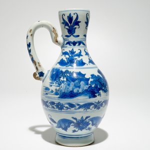 A Chinese blue and white jug with landscape design, Transitional period, Chongzhen — photo 4