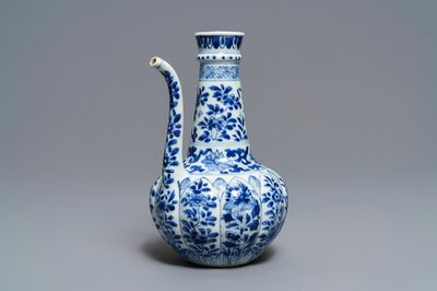 A Chinese blue and white kendi with floral design, Kangxi