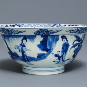 A Chinese blue and white klapmuts bowl, Chenghua mark, Kangxi — 照片 1