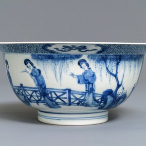 A Chinese blue and white klapmuts bowl, Chenghua mark, Kangxi — 照片 2