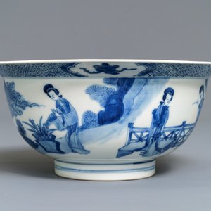A Chinese blue and white klapmuts bowl, Chenghua mark, Kangxi — 照片 3