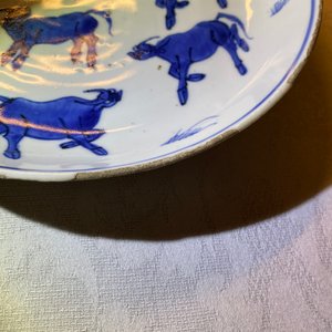 A Chinese blue and white ko-sometsuke 'oxen' plate for the Japanese market, Tianqi — photo 5
