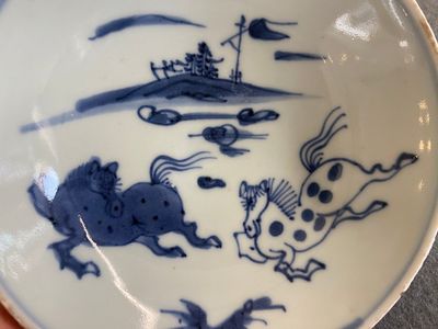 A Chinese blue and white ko-sometsuke 'piebald horses' saucer dish for the Japanese market, Tianqi/Chongzhen — photo 4