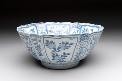 A Chinese blue and white 'kraak' bowl with ducks and flowers, Wanli