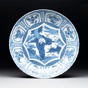 A Chinese blue and white 'kraak' dish with Damo in a landscape, Wanli — photo 1