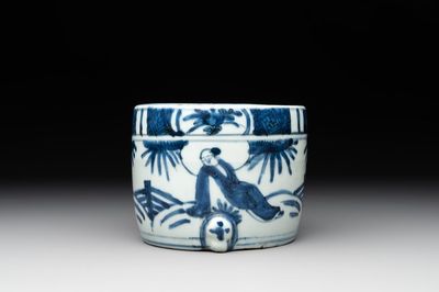 A Chinese blue and white 'kraak' porcelain censer with figures in a landscape, Wanli