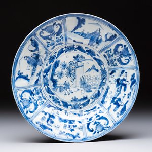 A Chinese blue and white 'kraak' 'Wang Xizhi' dish, Wanli — foto 1