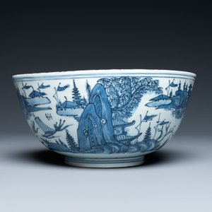 A Chinese blue and white 'landscape' bowl, Wanli — 照片 3