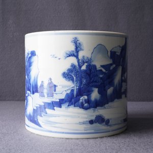 A Chinese blue and white 'landscape' brush pot, bitong, Kangxi — 照片 19