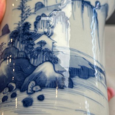 A Chinese blue and white 'Landscape' brushpot (Bitong) — photo 9