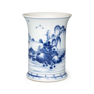 A Chinese blue and white 'Landscape' brushpot (Bitong) — photo 1