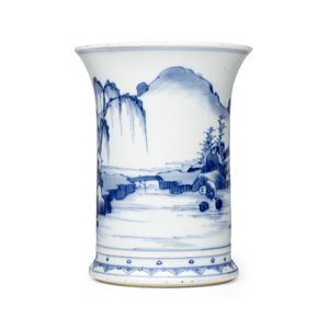 A Chinese blue and white 'Landscape' brushpot (Bitong) — photo 3