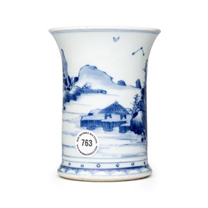 A Chinese blue and white 'Landscape' brushpot (Bitong) — photo 4