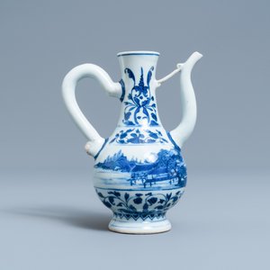 A Chinese blue and white 'landscape' ewer, Transitional period — 照片 4