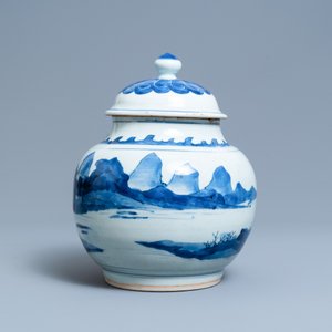 A Chinese blue and white 'landscape' jar and cover, Transitional period — photo 4