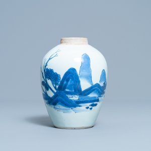 A Chinese blue and white 'landscape' jar, Transitional period — 照片 3
