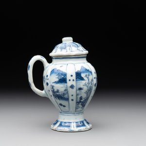A Chinese blue and white 'landscape' mustard jar and cover, Transitional period — photo 3
