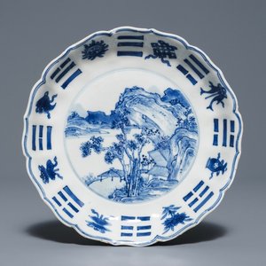 A Chinese blue and white landscape plate, Chenghua mark, Kangxi — photo 1