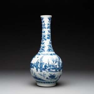 A Chinese blue and white 'Lian Sheng San Ji 連升三級' bottle vase, Transitional period — 照片 1