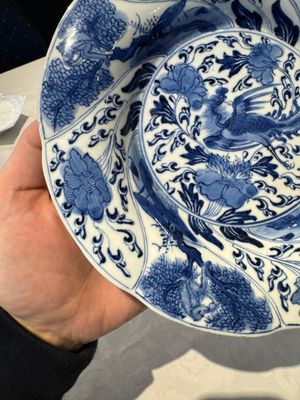 A Chinese blue and white lobed 'flower' plate and a 'phoenix and monkeys' plate, Kangxi — photo 19